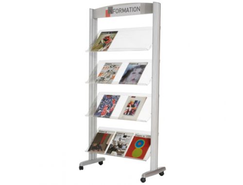 Expositor paperflow de solo metalico com rodas, 4 prateleiras transparente 1680 x 825 x 385 mm , Paperflow , 36337 , 3660141880090